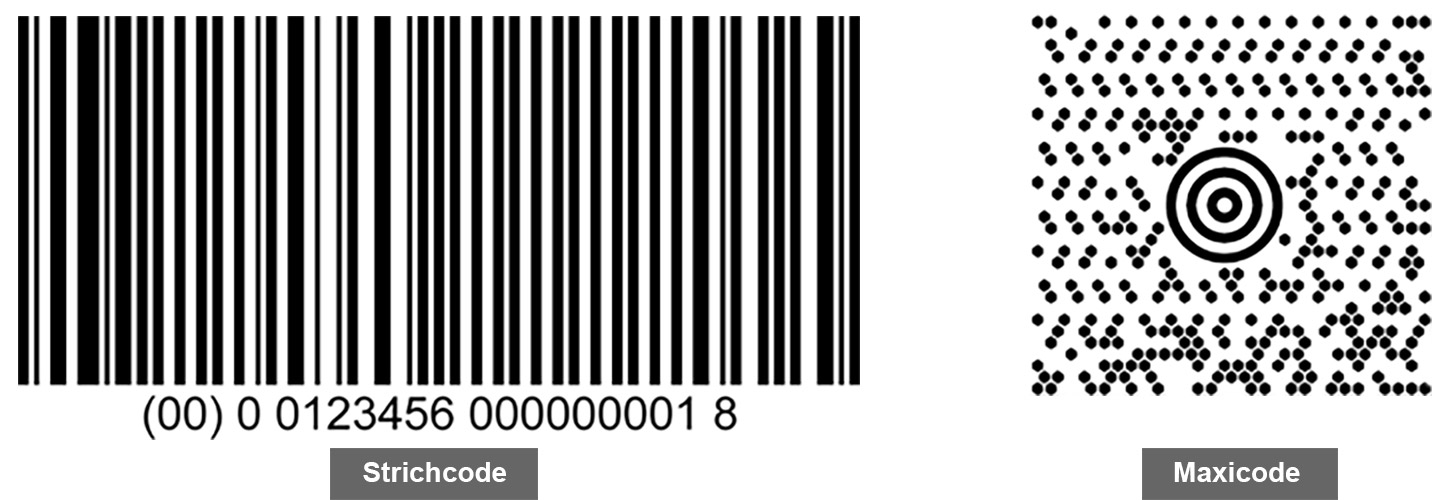 Und sogar Sonderformen wie der MaxiCode für Trackinginformation von UPS ...