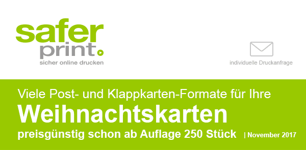 Newsletter November 2017 / Viele Post- und Klappkarten-Formate für Ihre Weihnachtskarten preisgünstig schon ab Auflage 250 Stück