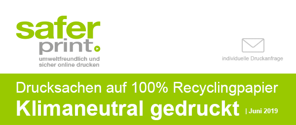 Newsletter Juni 2019 / Drucksachen auf 100% Recyclingpapier
Klimaneutral gedruckt