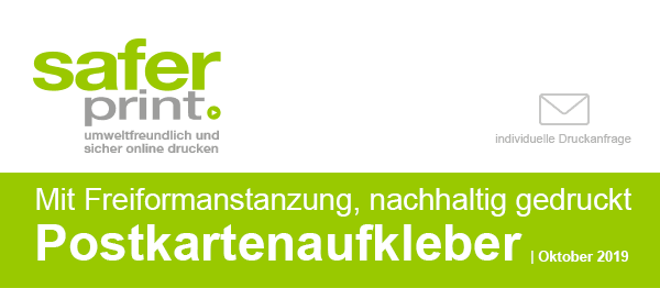 Newsletter Oktober 2019 / Postkartenaufkleber mit Freiformanstanzung, nachhaltig gedruckt 