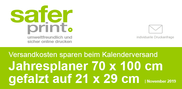 Newsletter November 2019 / Versandkosten sparen beim Kalenderversand - Jahresplaner 70 x 100 cm gefalzt auf 21 x 29 cm