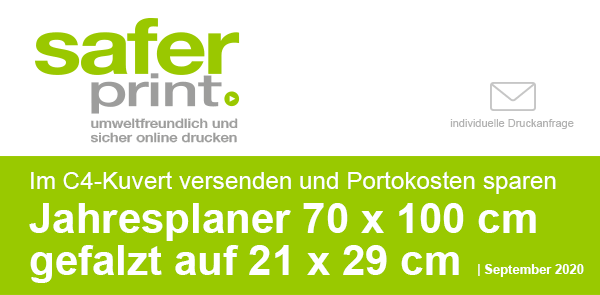 Newsletter September 2020 / Versandkosten sparen beim Kalenderversand - Jahresplaner 70 x 100 cm gefalzt auf 21 x 29 cm